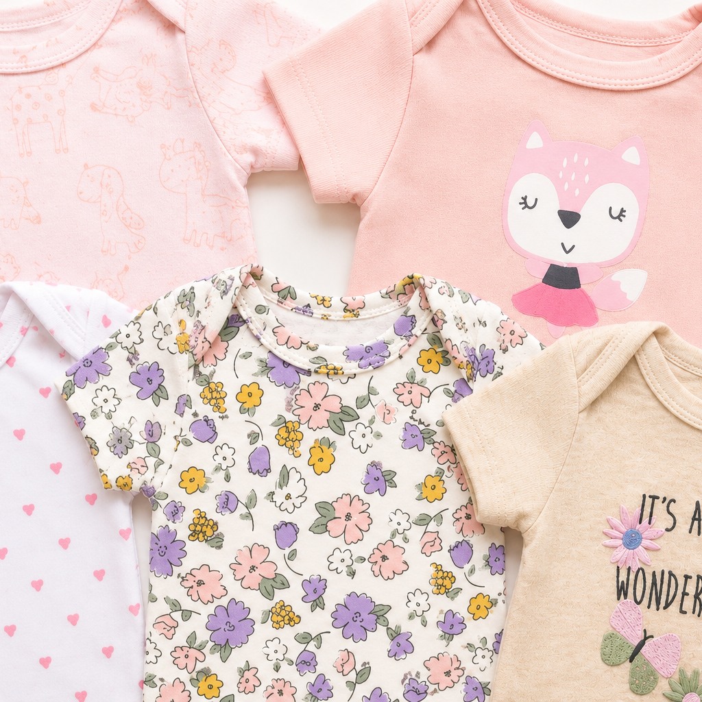 Baby Girl Short-Sleeve Bodysuit 5-Pack – Wonderful Day, Fox, Floral & Heart Prints